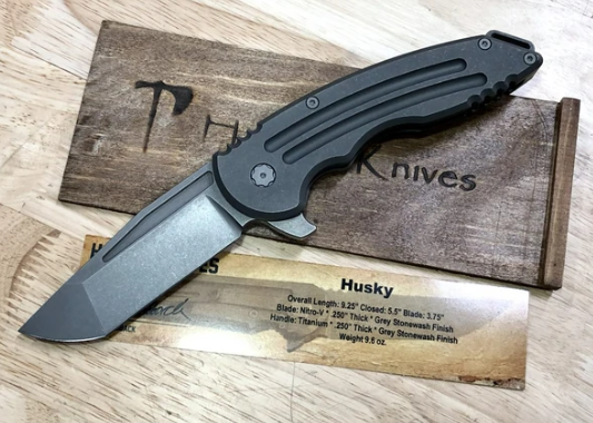 Hoback Husky Flipper Folding Knife, Nitro V Grey SW, Titanium Grey SW